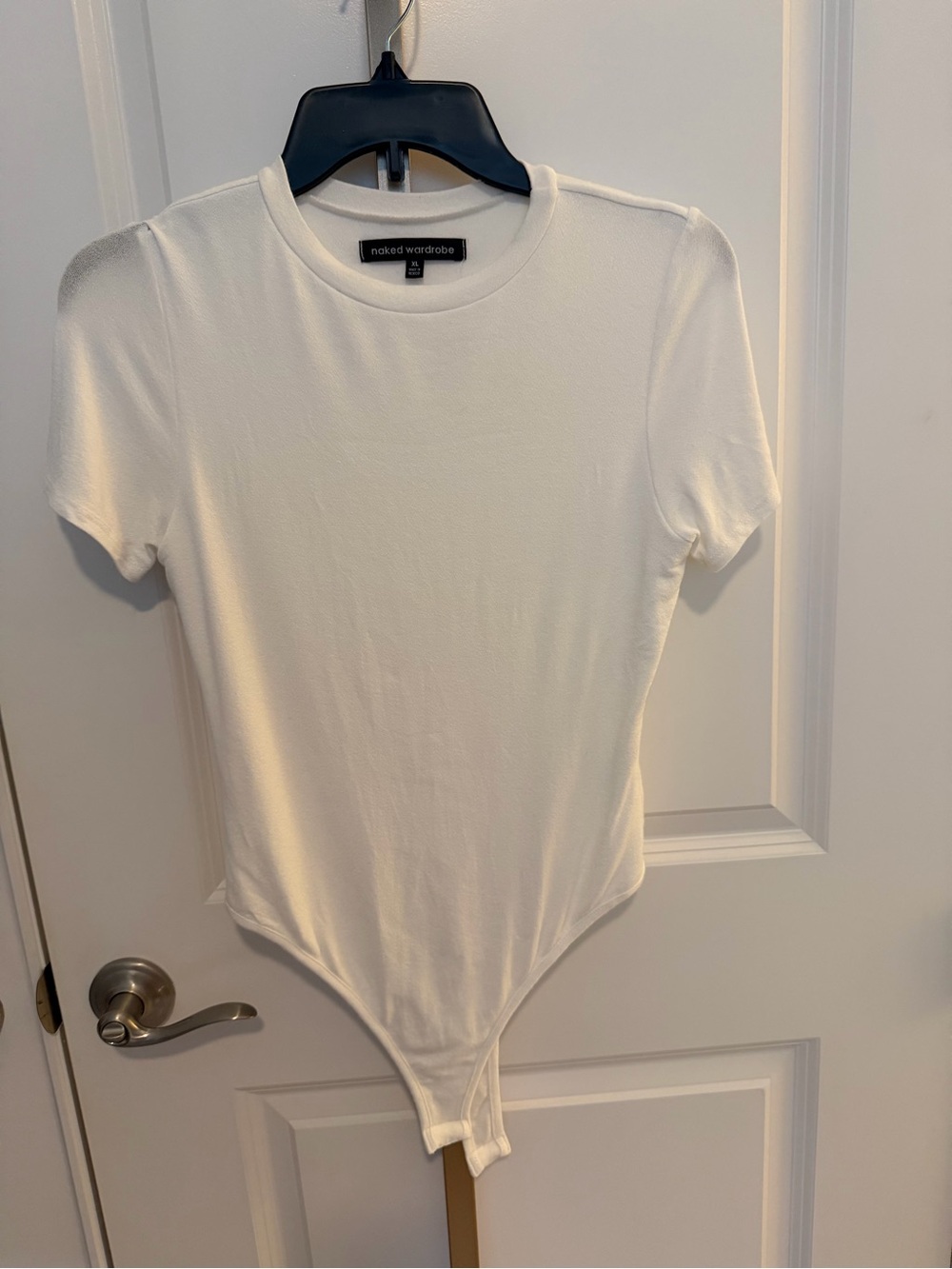 naked wardrobe Ivory Short-Sleeve Crewneck Bodysuit